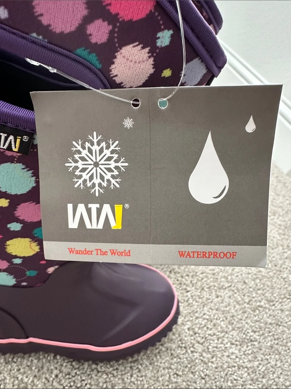 Kids Purple Multi Dot Rain Boots with Hand Holes